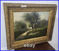 LUCIEN HENRY. Paysage Animé. Peinture huile sur toile signé