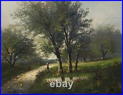 LUCIEN HENRY. Paysage Animé. Peinture huile sur toile signé