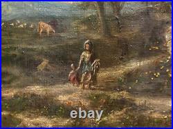 LUCIEN MENGAUD Paysage Campagnard Animé. Peinture huile sur toile signé. 1853 LUCIEN MENGAUD Paysage Campagnard Animé. Peinture huile sur toile signé. 1853
