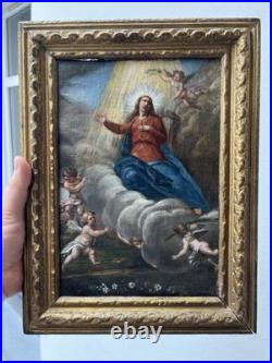 L'Assomption de la Vierge, Peinture Huile sur toile ancienne XVIIIe Siècle 18e