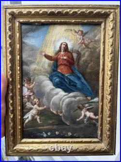 L'Assomption de la Vierge, Peinture Huile sur toile ancienne XVIIIe Siècle 18e