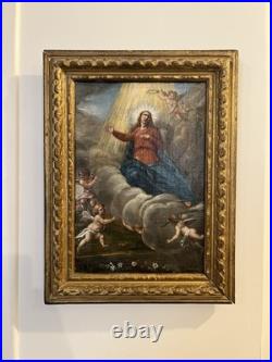 L'Assomption de la Vierge, Peinture Huile sur toile ancienne XVIIIe Siècle 18e