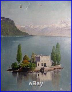 L'Ile de Salagnon Lac Léman Alpes Suisses Vers Montreux Signé Vintriger 1912