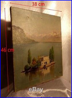 L'Ile de Salagnon Lac Léman Alpes Suisses Vers Montreux Signé Vintriger 1912