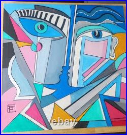 L'appréhension du baiser, Huile sur toile monogrammée FP, titrée, contresignée e
