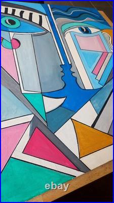 L'appréhension du baiser, Huile sur toile monogrammée FP, titrée, contresignée e