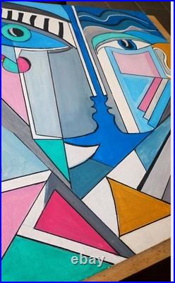 L'appréhension du baiser, Huile sur toile monogrammée FP, titrée, contresignée e