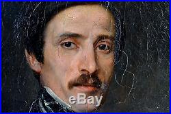 Léon RIESENER (1808-1878) PORTRAIT ROMANTIQUE XIXeme TABLEAU HUILE TOILE CADRE