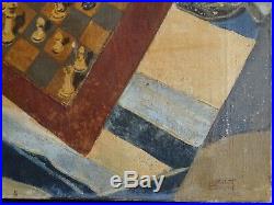 La Partie D'échec- Grande & Belle Peinture Signée Datant De 1932 -à Identifier