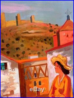 La vieille cité Maure à Albaracin grande huile sur toile de Jean ABADIE