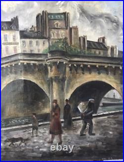 Landscape Scenariy Paris Bridge, Artist Gérard Cochet Antique Oil Canv painting