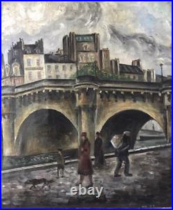 Landscape Scenariy Paris Bridge, Artist Gérard Cochet Antique Oil Canv painting