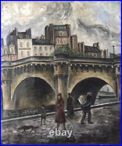 Landscape Scenariy Paris Bridge, Artist Gérard Cochet Antique Oil Canv painting