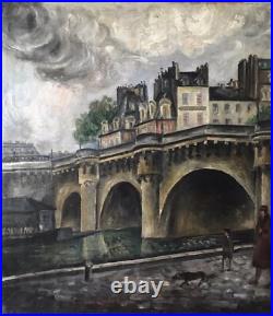 Landscape Scenariy Paris Bridge, Artist Gérard Cochet Antique Oil Canv painting