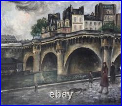 Landscape Scenariy Paris Bridge, Artist Gérard Cochet Antique Oil Canv painting
