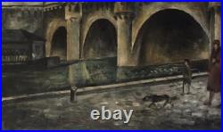 Landscape Scenariy Paris Bridge, Artist Gérard Cochet Antique Oil Canv painting