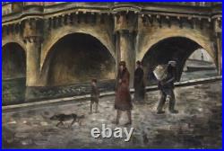 Landscape Scenariy Paris Bridge, Artist Gérard Cochet Antique Oil Canv painting