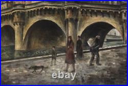 Landscape Scenariy Paris Bridge, Artist Gérard Cochet Antique Oil Canv painting