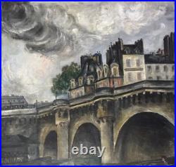 Landscape Scenariy Paris Bridge, Artist Gérard Cochet Antique Oil Canv painting