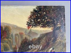 Lavandières en bord de rivière, Huile sur toile signée, Tableau, Fin XIXe