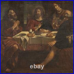 Le Souper à Emmaüs peinture ancienne tableau religieux huile sur toile 600