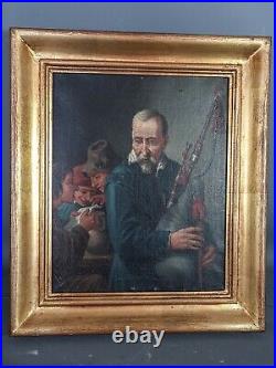 Le joueur de cornemuse Ecole du Nord XIXe siècle Huile sur toile 34x30 cm SB