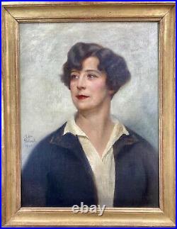Leon Galand Superbe Portrait D'une Elegante Art Deco Signe Date 1926 H/t Femme