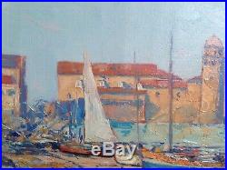 Léon LAUNAY (1890-1956) Post impressioniste Port de Collioure Huile sur toile