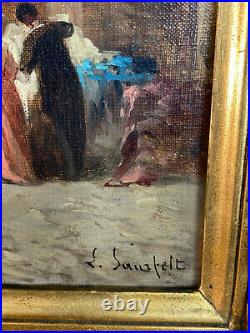 Leonard Saurfelt 1840 / Huile Sur Toile Signée / Place Du Marché / Bien Encadrée