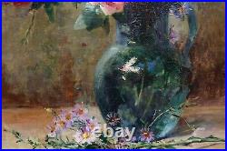 Lillie Honnorat XIXè-XXè fleurs, roses, vase bleu 1899