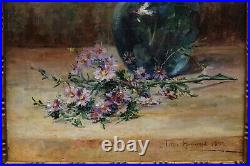 Lillie Honnorat XIXè-XXè fleurs, roses, vase bleu 1899