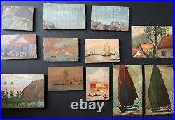 Lot 12 tableaux XXème siècle huiles sur toile et panneaux de bois paysages mer