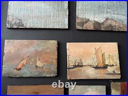Lot 12 tableaux XXème siècle huiles sur toile et panneaux de bois paysages mer