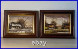 Lot de 2 tableaux à l'huile sur toile paysages ruraux signés DAVID encadrés