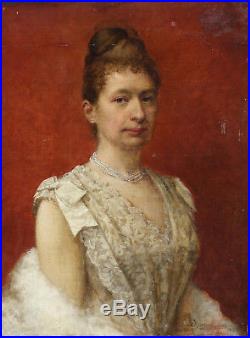 Louis Maeterlinck 1889, Bénézit, Coté 1200! Portrait d'Elégante Art-Nouveau