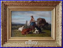 Louis Robbe, 1880, Bénézit, Grosse Cote! Jeune Paysanne Pensive et ses Vaches