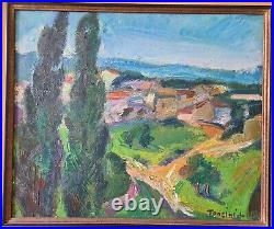 Louis TONCINI (1907-2002) Village de Provence Huile sur Toile Cadre DELF