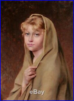 Louise CANUET tableau portrait jeune fille femme enfant blonde yeux bleus huile