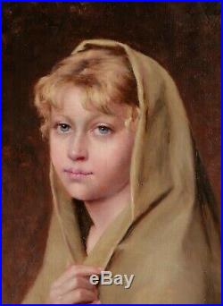 Louise CANUET tableau portrait jeune fille femme enfant blonde yeux bleus huile
