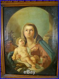 MAGNIF. TABLEAU XVIIIè VIERGE A L'ENFANT ITALIE EC. LOMBARDE HUILE/TOILE Ca 1790