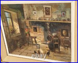 MARCEL BOUDOU. Intérieur Rustique D' Auvergne. Peinture huile sur toile signé MARCEL BOUDOU. Intérieur Rustique D' Auvergne. Peinture huile sur toile signé