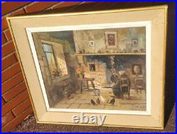 MARCEL BOUDOU. Intérieur Rustique D' Auvergne. Peinture huile sur toile signé MARCEL BOUDOU. Intérieur Rustique D' Auvergne. Peinture huile sur toile signé