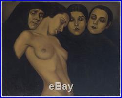 Magnifique Peinture Expressionniste, Huile sur Toile, début du XXème, nue, nude