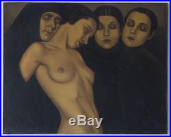 Magnifique Peinture Expressionniste, Huile sur Toile, nue, nude