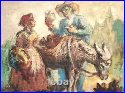 Magnifique huile par Alexis Hinsberger 1907-1996 couple de paysans et l'âne