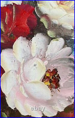 Magnifique huile sur toile nature morte bouquet floral signe Stemple