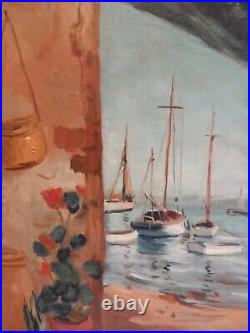 Marcel Sahut (1901-1990), Porte ouverte sur un port, huile sur toile, vers 1935