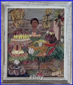 Maria Ramos 1957. Belle Toile De L'école Mexicaine. Marchande De Fruit A Mexico