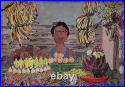 Maria Ramos 1957. Belle Toile De L'école Mexicaine. Marchande De Fruit A Mexico