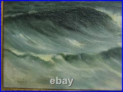 Marine, mer, peinture tableau huile sur toile, phare, voiliers, vagues, signé